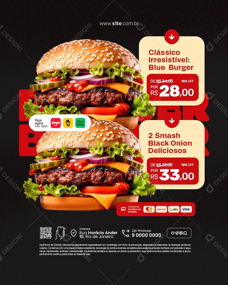 Hamburgueria Clássico Irresistível Blue Burger Social Media PSD Editável