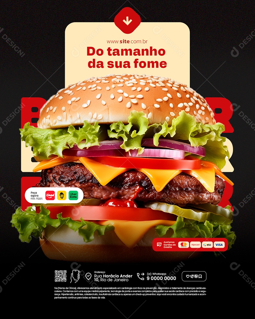 Hamburgueria Do Tamanho da Sua Fome Social Media PSD Editável