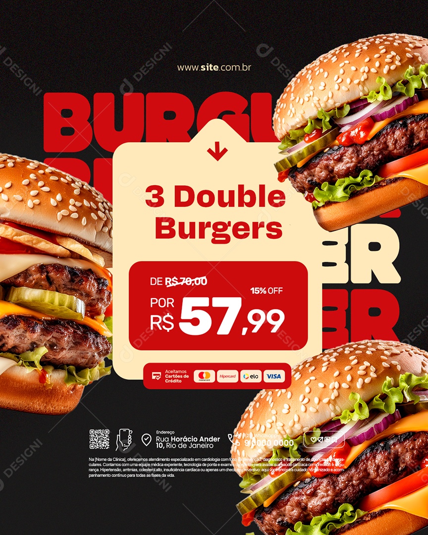 Hamburgueria Burguer Três Burgers Social Media PSD Editável