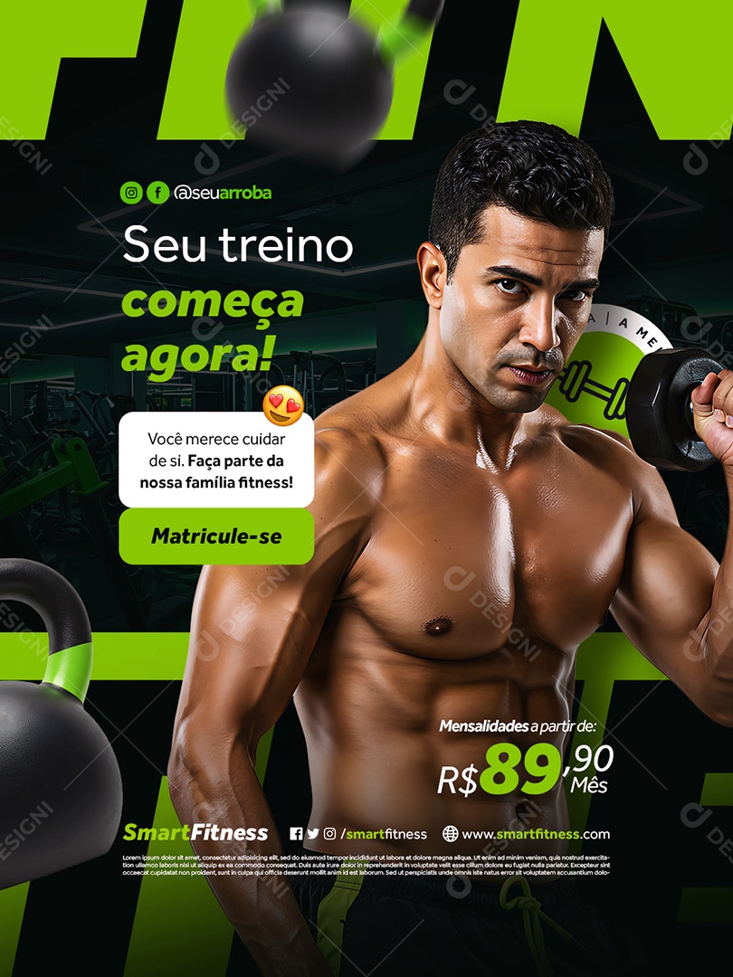 Academia Seu Treino Começa Agora Social Media PSD Editável