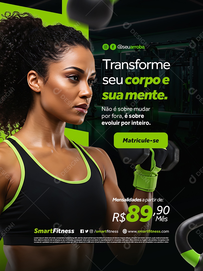 Academia Transforme Seu Corpo e Sua Mente Social Media PSD Editável