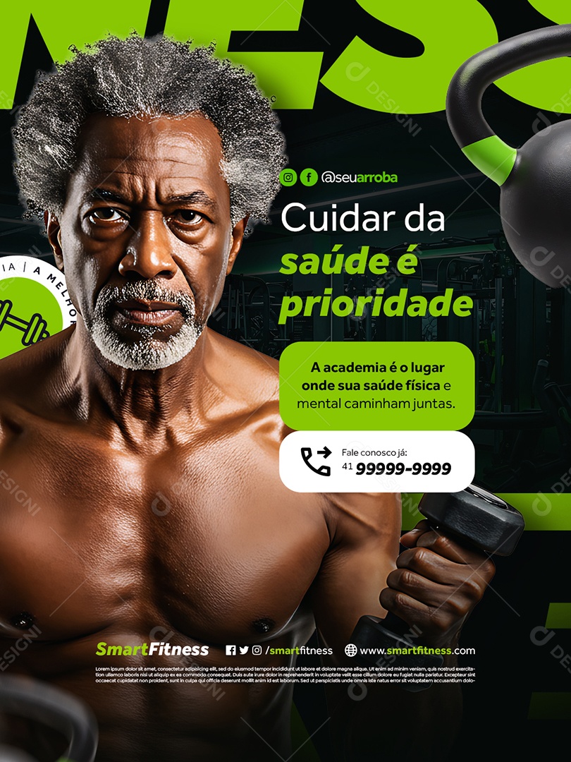 Academia Cuidar da Saúde é Prioridade Social Media PSD Editável