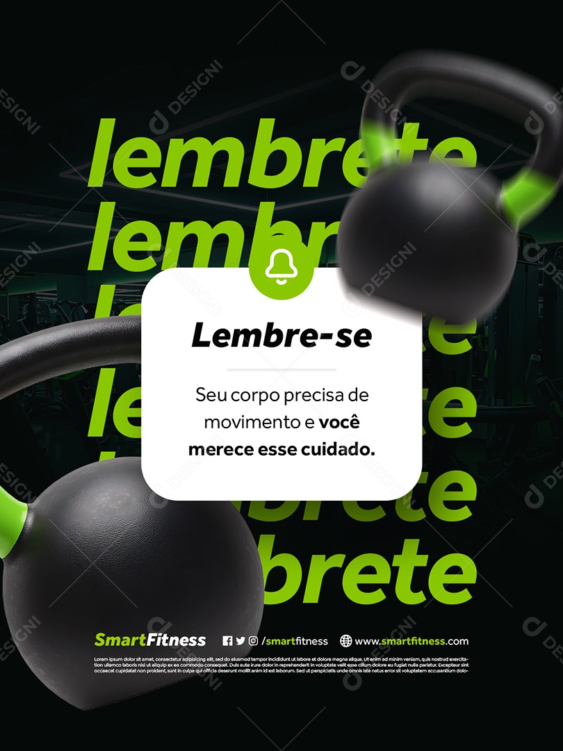 Academia Lembrete Seu Corpo Precisa de Movimento e Você Social Media PSD Editável