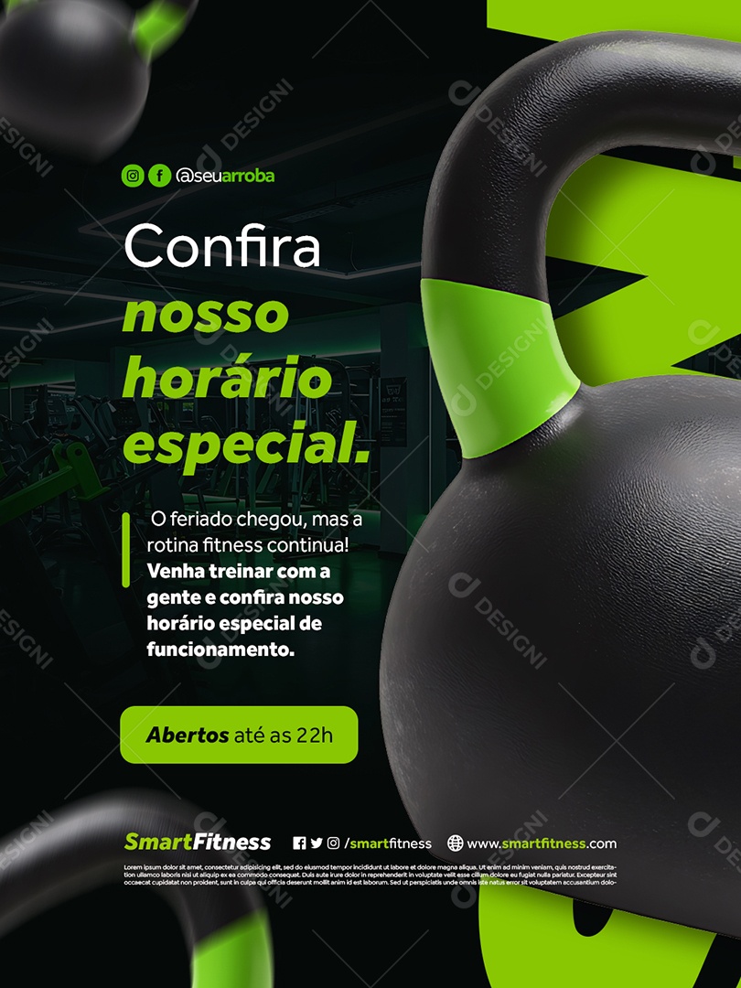 Academia Confira Nosso Horário Especial Social Media PSD Editável