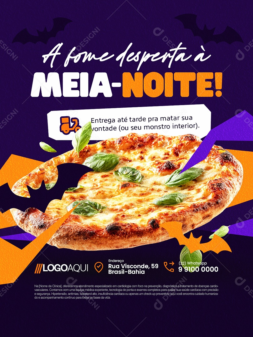 Halloween Pizzaria a Fome Desperta à Meia Noite Social Media PSD Editável