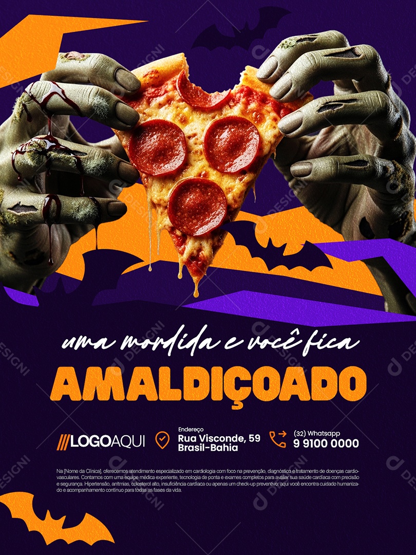 Halloween Pizzaria Uma Mordida e Você FIca Amaldiçoado Social Media PSD Editável