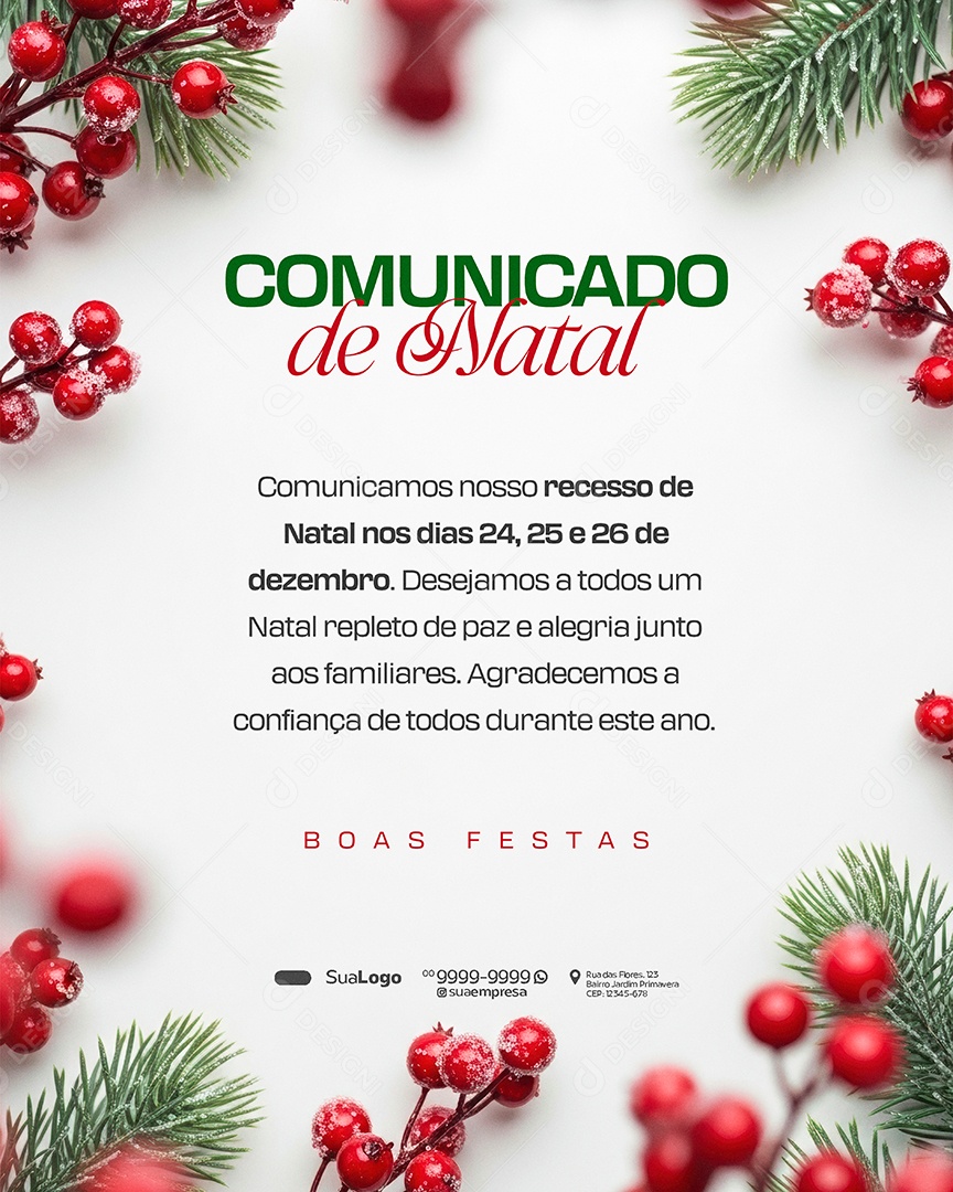 Comunicado de Natal Social Media PSD Editável