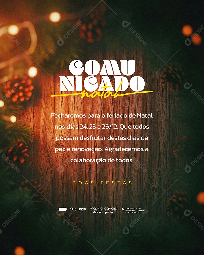 Comunicado de Natal Social Media PSD Editável