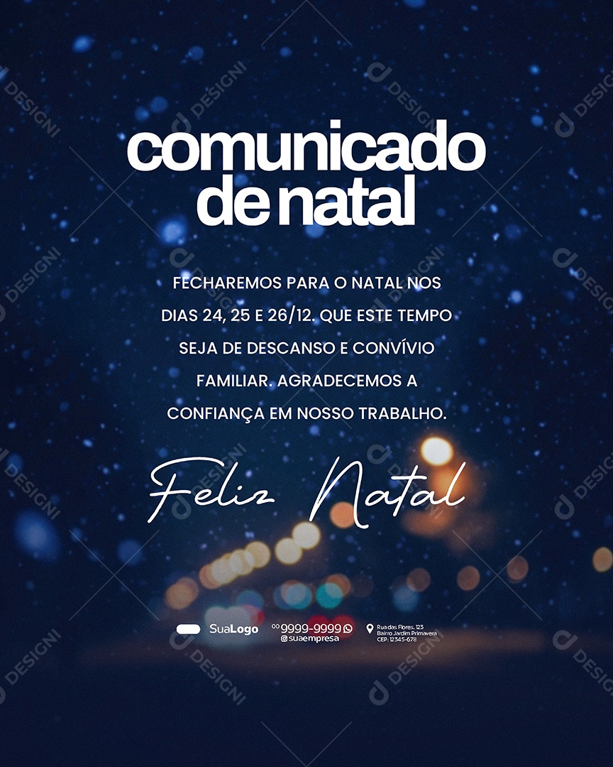 Comunicado de Natal Feliz Natal Social Media PSD Editável