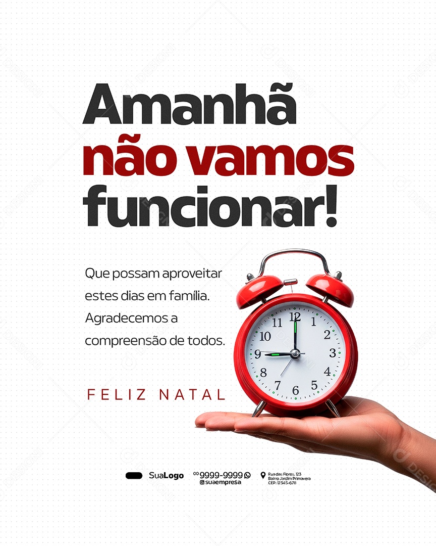 Horários de Natal Amanhã Não Vamos Funcionar Social Media PSD Editável