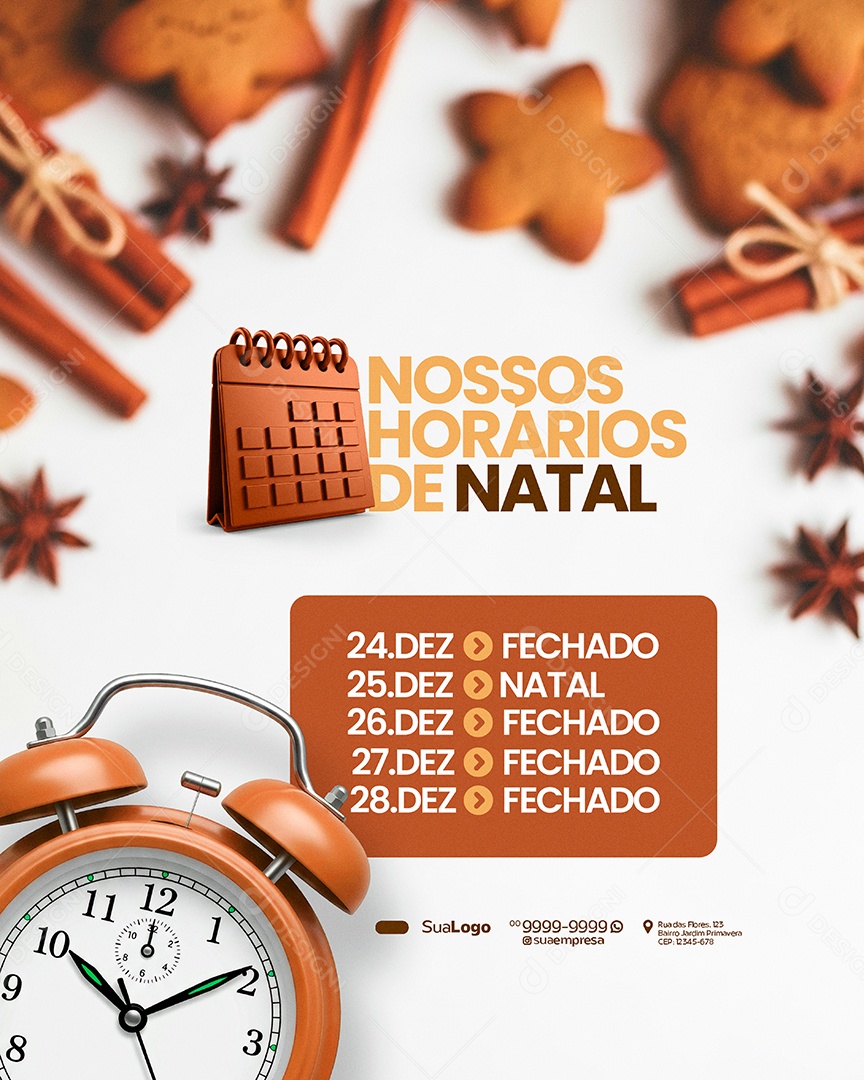 Horário Especial de Natal Dia 25 de Dezembro Social Media PSD Editável