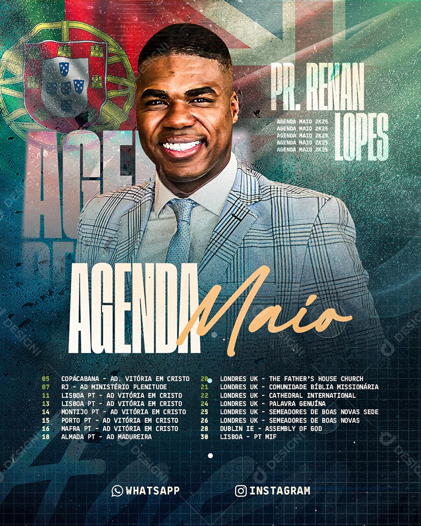 Flyer Gospel para Divulgação de Agenda de Maio Ministerial PSD Editável