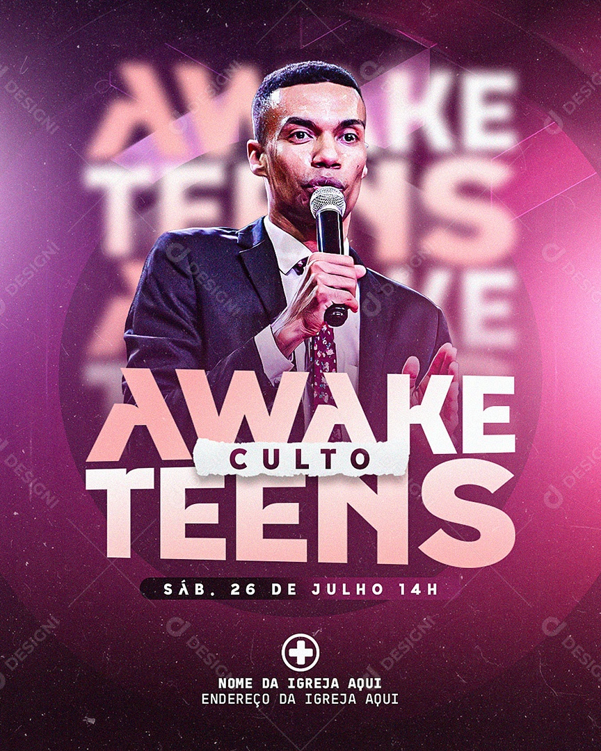 Flyer Gospel para Divulgação de Culto de Jovens Evangélicos PSD Editável