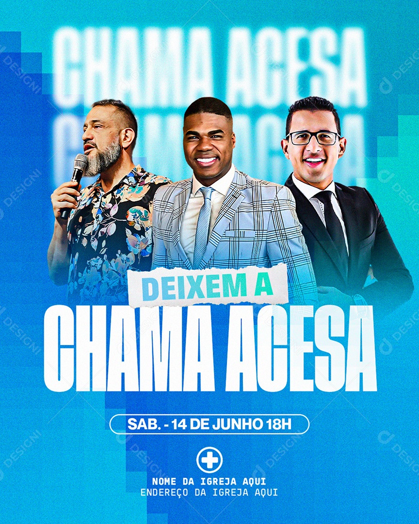 Flyer Gospel para Divulgação do Evento Chama Acesa Evangélico PSD Editável