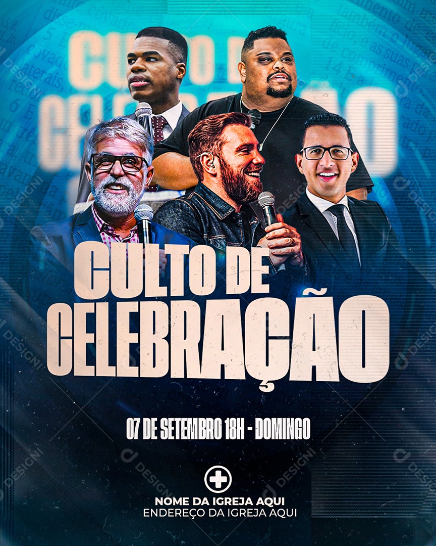 Flyer Gospel para Divulgação de Culto de Celebração Evangélico PSD Editável
