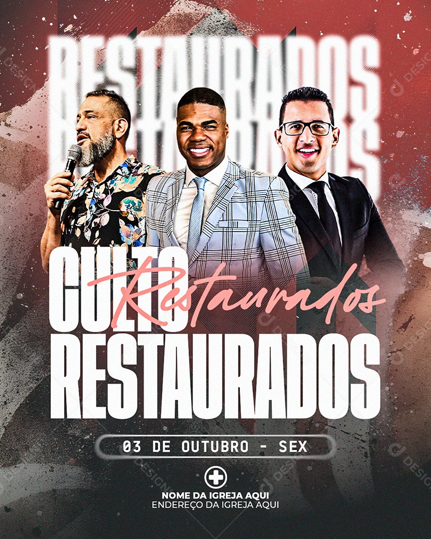 Flyer Gospel para Divulgação do Culto Restaurados Evangélico PSD Editável