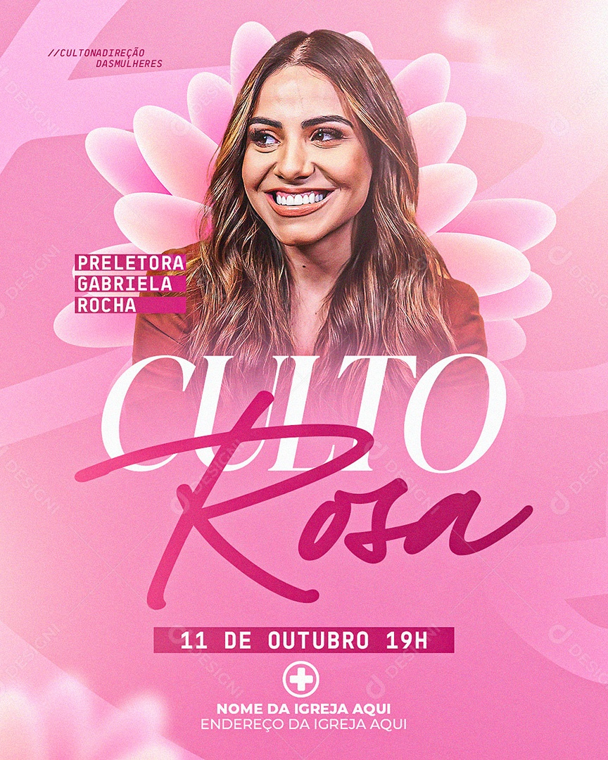 Flyer Gospel para Divulgação do Culto Rosa Evangélico PSD Editável