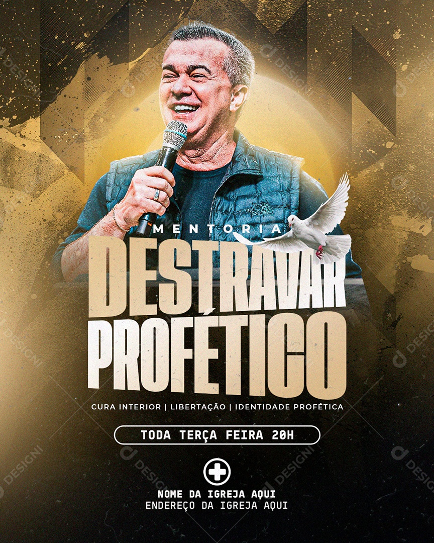 Flyer Gospel para Divulgação do Culto Profético Destravando Promessas PSD Editável