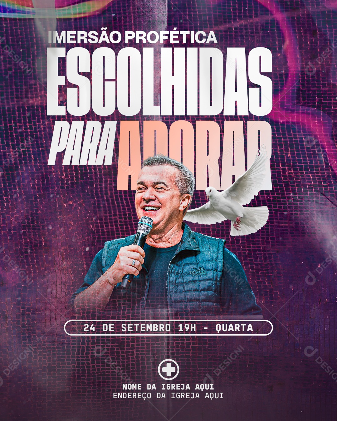 Flyer Gospel para Divulgação do Evento Escolhidas para Adorar PSD Editável