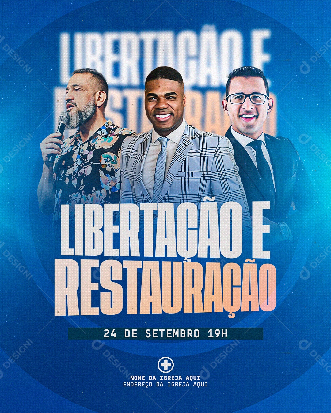 Flyer Gospel para Divulgação do Culto de Libertação e Restauração PSD Editável