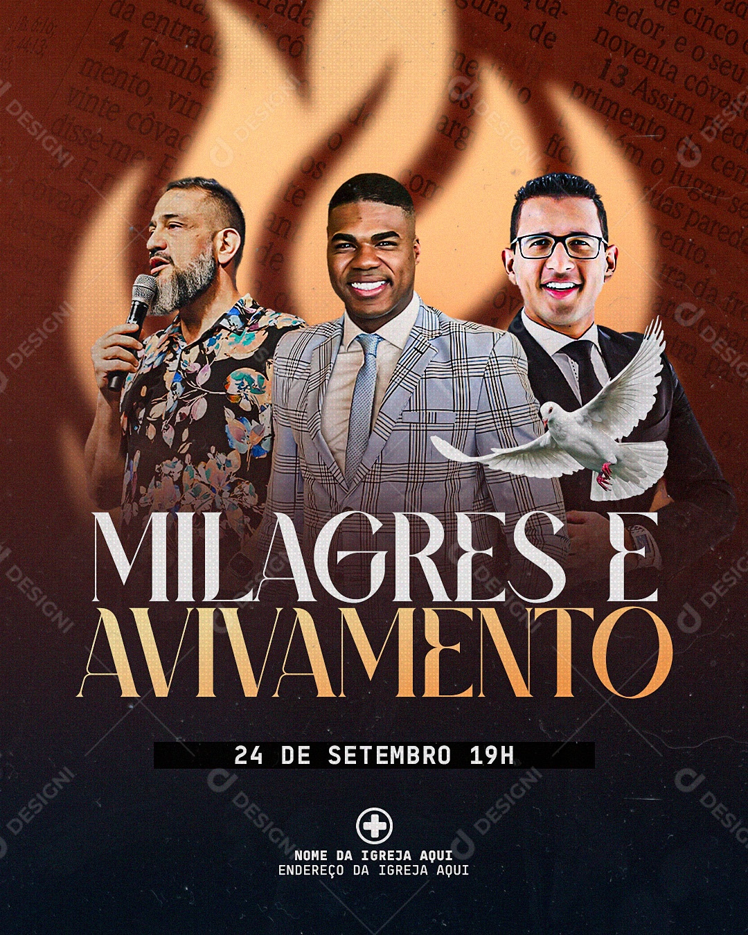 Flyer Gospel para Divulgação do Evento Milagres e Avivamento Evangélico PSD Editável