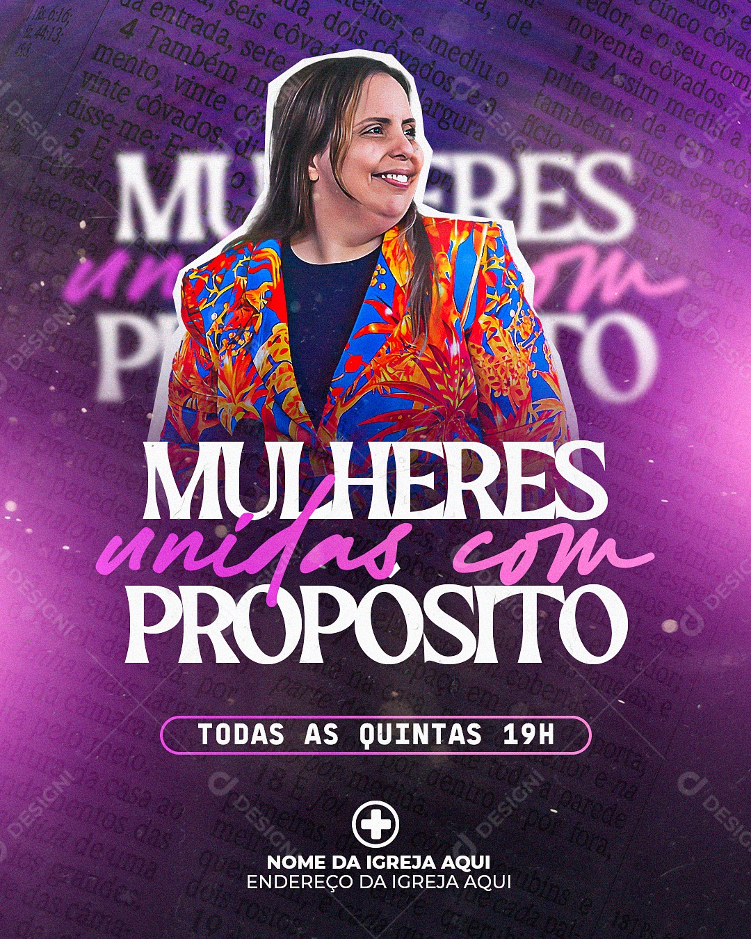 Flyer Gospel para Divulgação do Encontro de Mulheres com Propósito PSD Editável