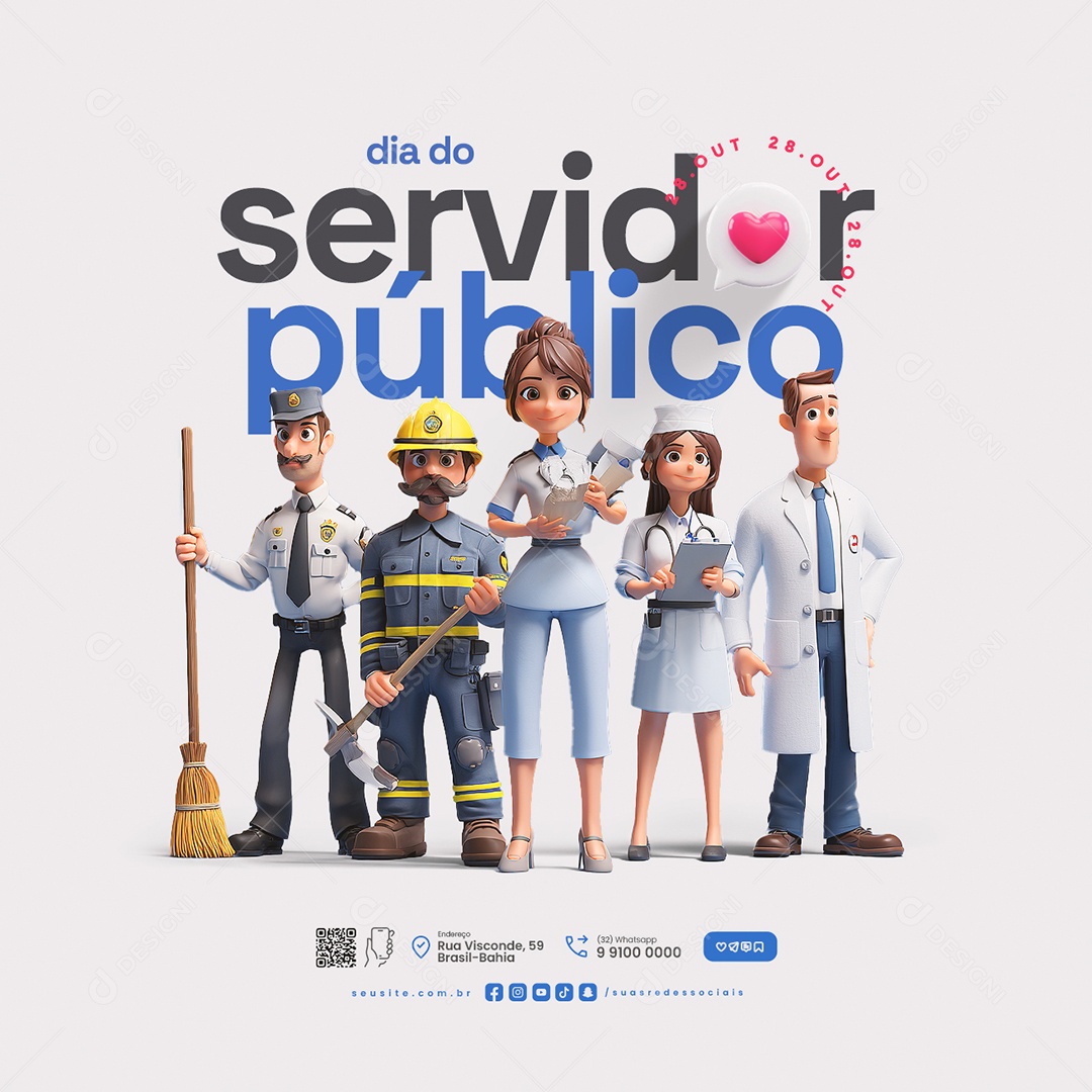 Dia do Servidor Público 28 de Outubro Social Media PSD Editável