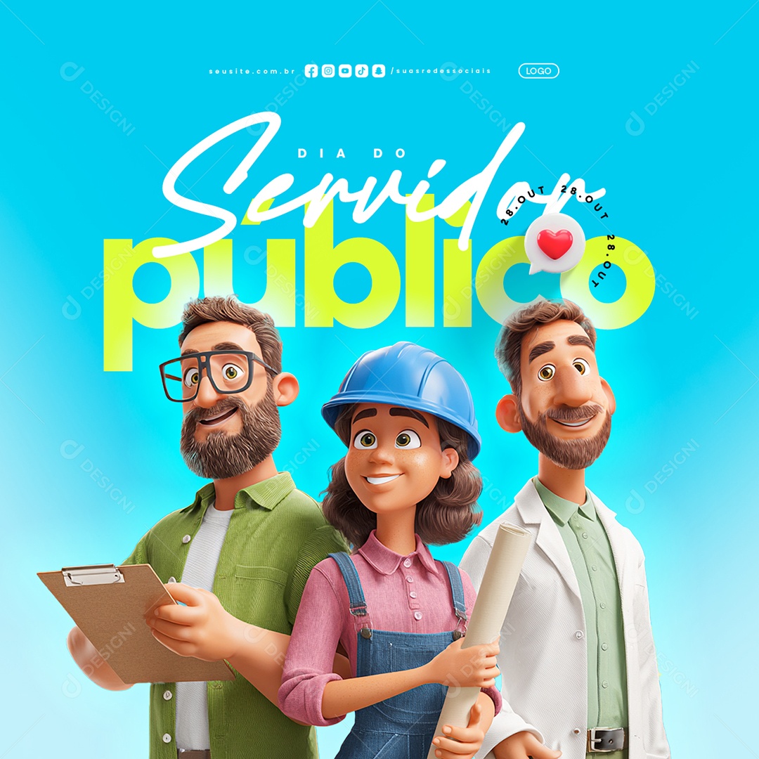 Dia do Servidor Público 28 de Outubro Social Media PSD Editável