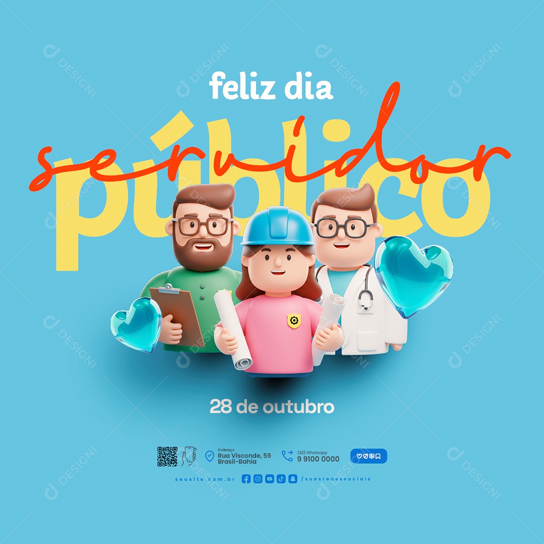 Feliz Dia do Servidor Público 28 de Outubro Social Media PSD Editável