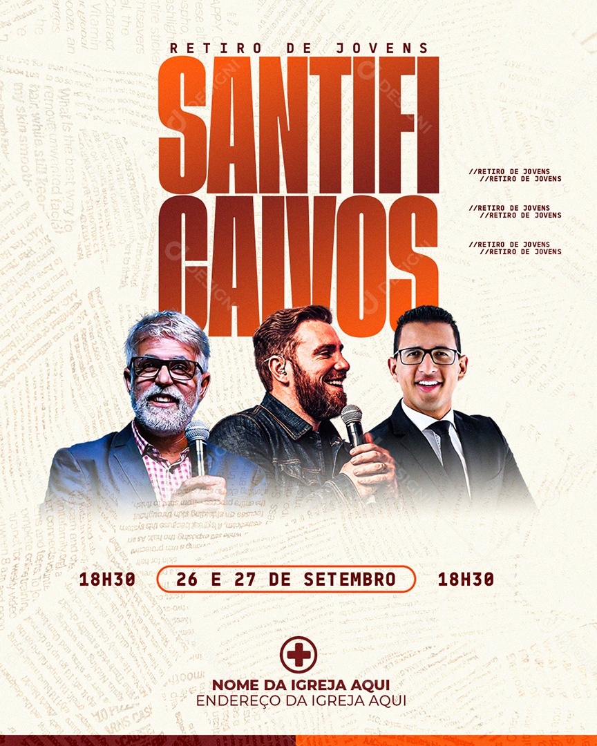 Flyer Gospel para Divulgação do Retiro de Jovens Santificai-vos PSD Editável