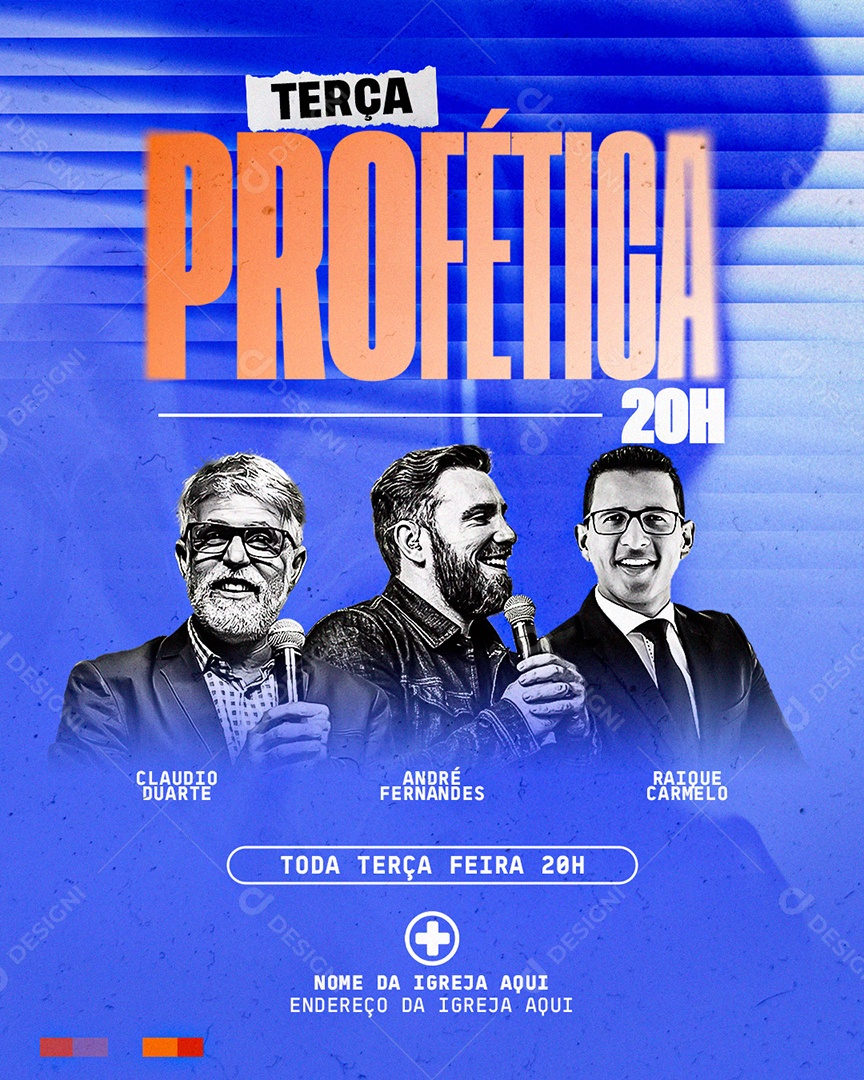 Flyer Gospel para Divulgação do Culto Terça Profética Evangélico PSD Editável