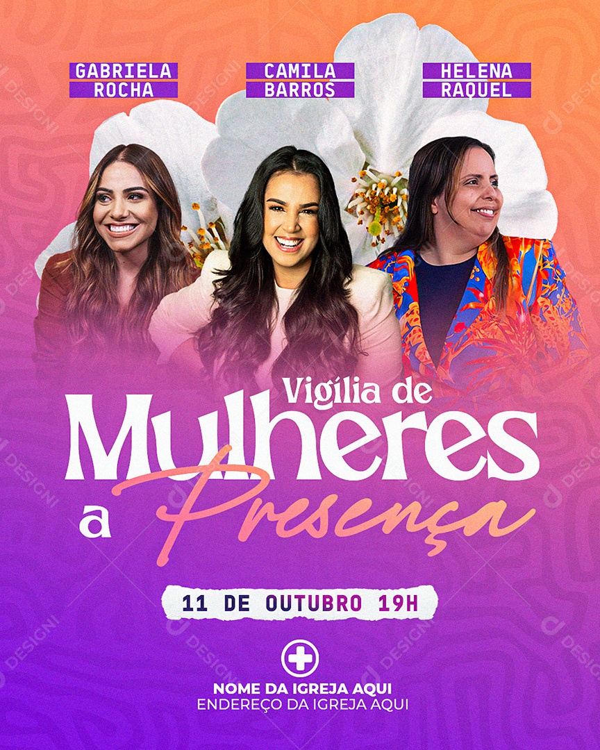Flyer Gospel para Divulgação da Vigília de Mulheres à Presença PSD Editável