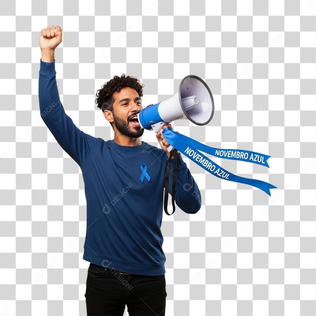 Homem de Camisa Azul para Conscientização de Novembro Azul PNG Transparente