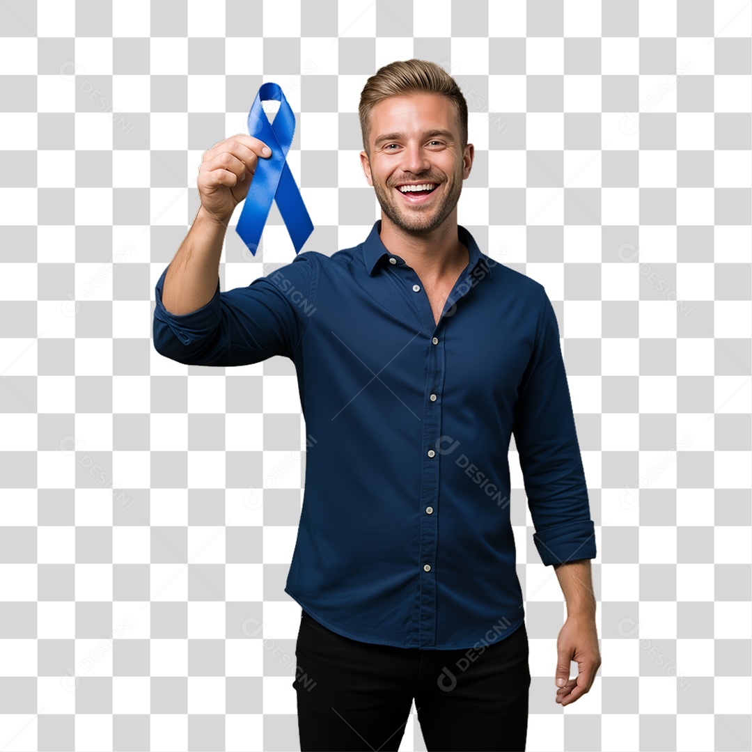 Homem de Camisa Azul para Conscientização de Novembro Azul PNG Transparente
