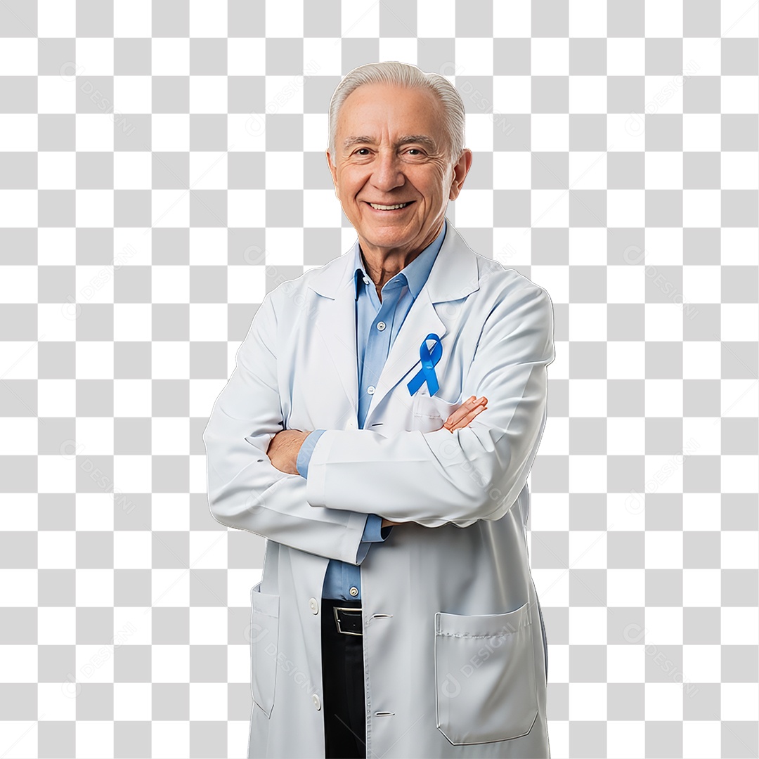 Médico de Jaleco com Fita Azul para Conscientização de Novembro Azul PNG Transparente