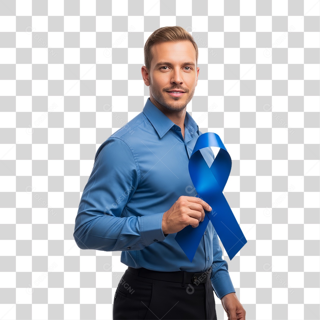 Homem de Camisa Azul para Conscientização de Novembro Azul PNG Transparente