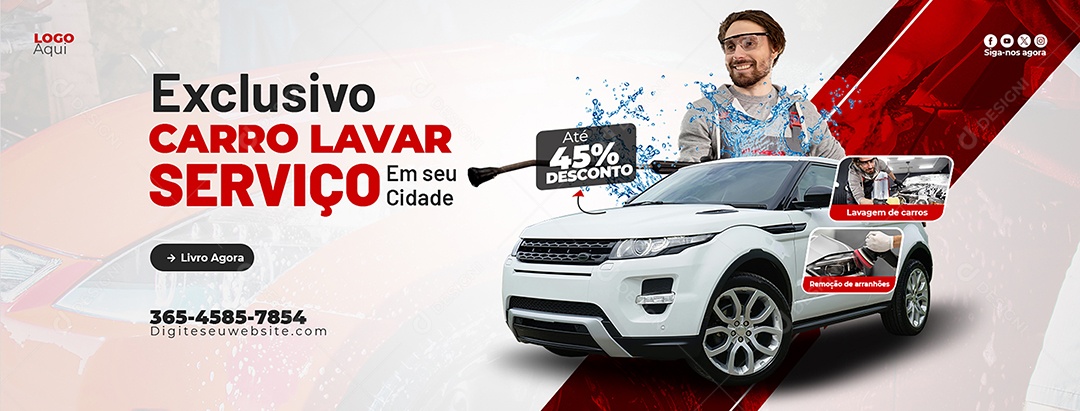 Lava Jato Exclusivo Serviço de Lavar Carro 45% Banner Social Media PSD Editável