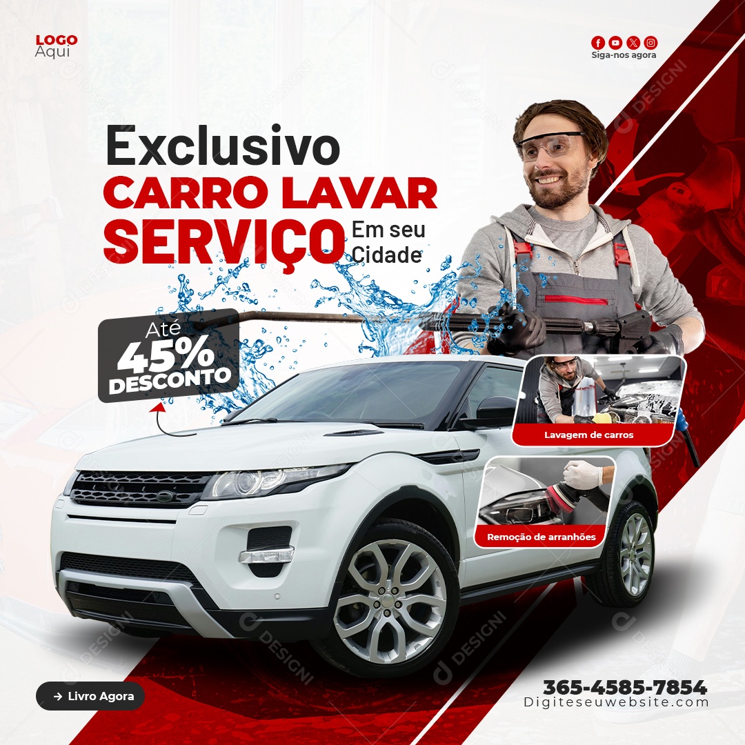 Lava Jato Exclusivo Serviço de Lavar Carro 45% Social Media PSD Editável