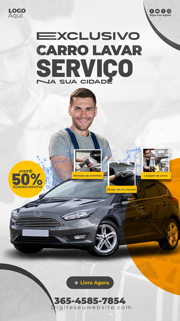 Lava Jato Exclusivo Serviço de Lavar Carro Story Social Media PSD Editável