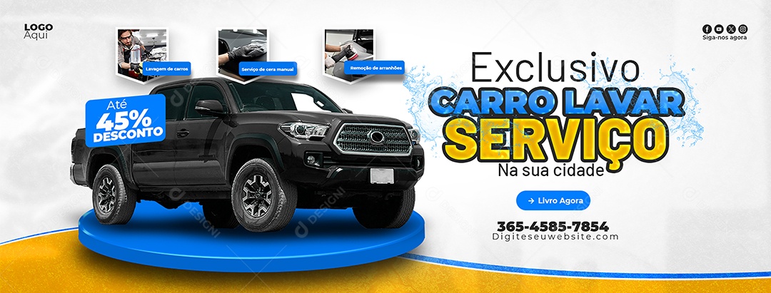 Lava Jato Exclusivo Serviço na sua Cidade 45% de Desconto Banner Social Media PSD Editável