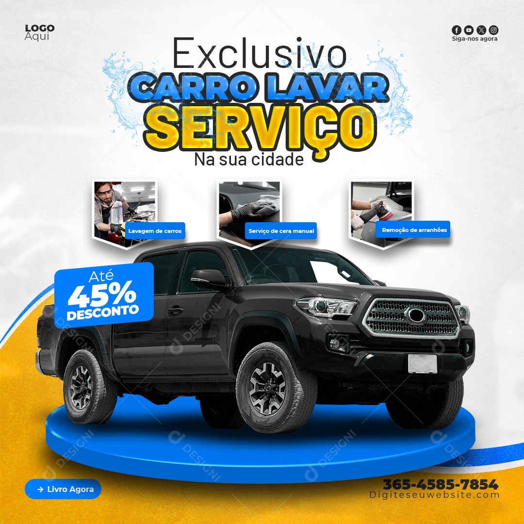 Lava Jato Exclusivo Serviço na sua Cidade 45% de Desconto Social Media PSD Editável