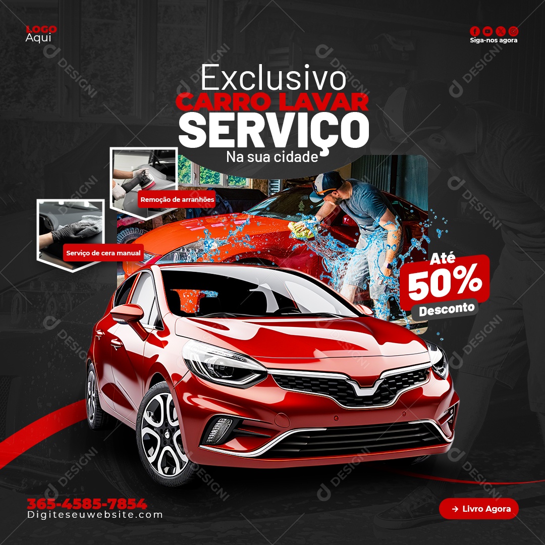 Lava Jato Exclusivo Serviço na sua Cidade Social Media PSD Editável