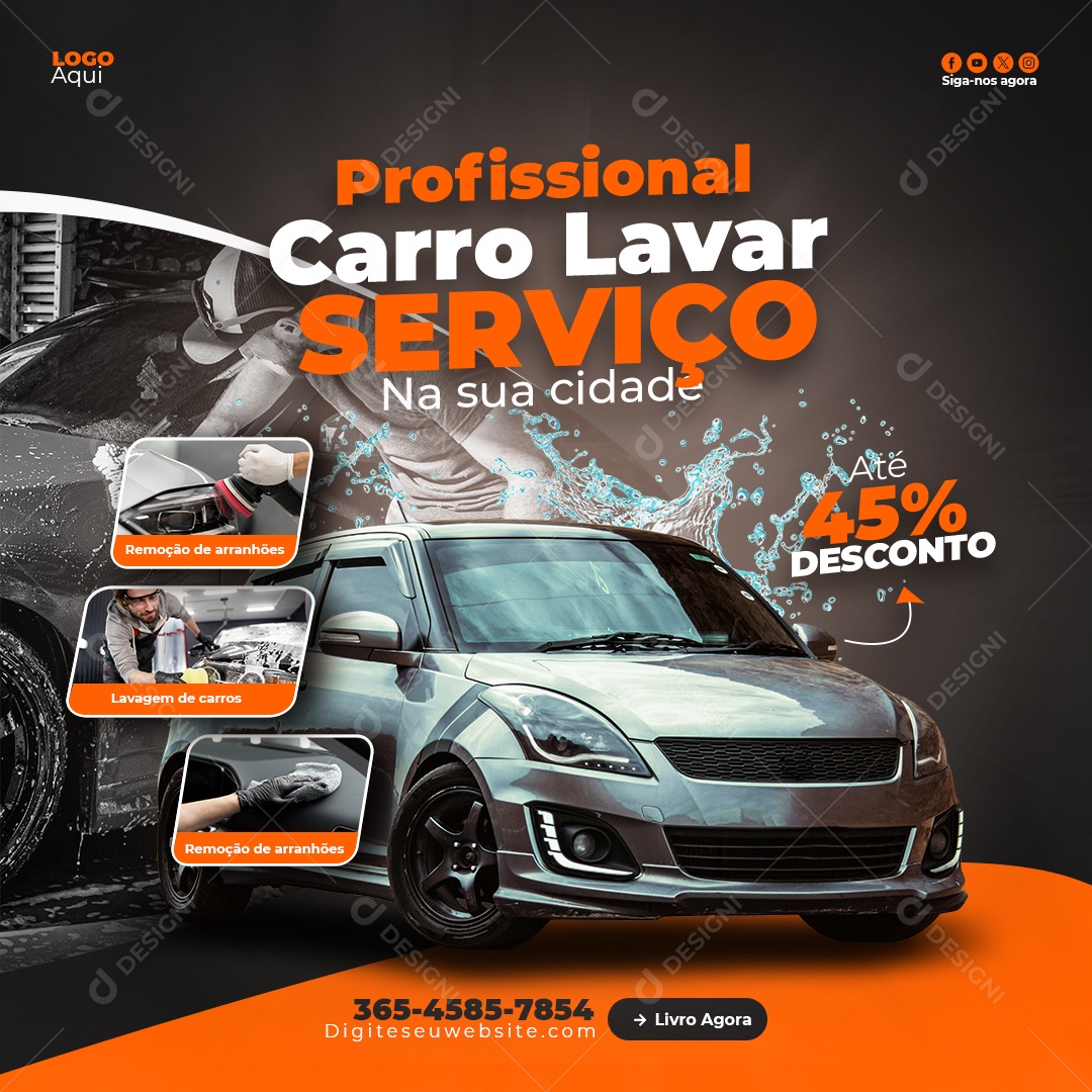 Lava Jato Serviço Profissional na sua Cidade Social Media PSD Editável