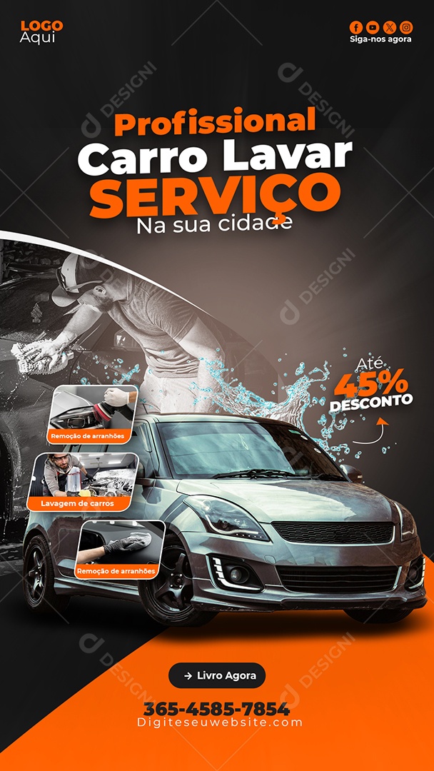 Lava Jato Serviço Profissional na sua Cidade Story Social Media PSD Editável