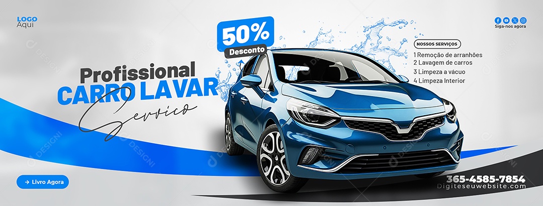 Lava Jato Serviço Profissional Nossos Serviços Banner Social Media PSD Editável