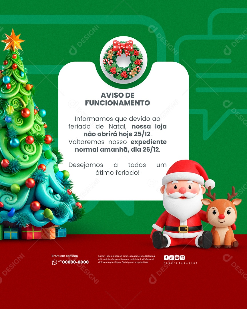 Aviso De Funcionamento De Dezembro Natal Social Media PSD Editável