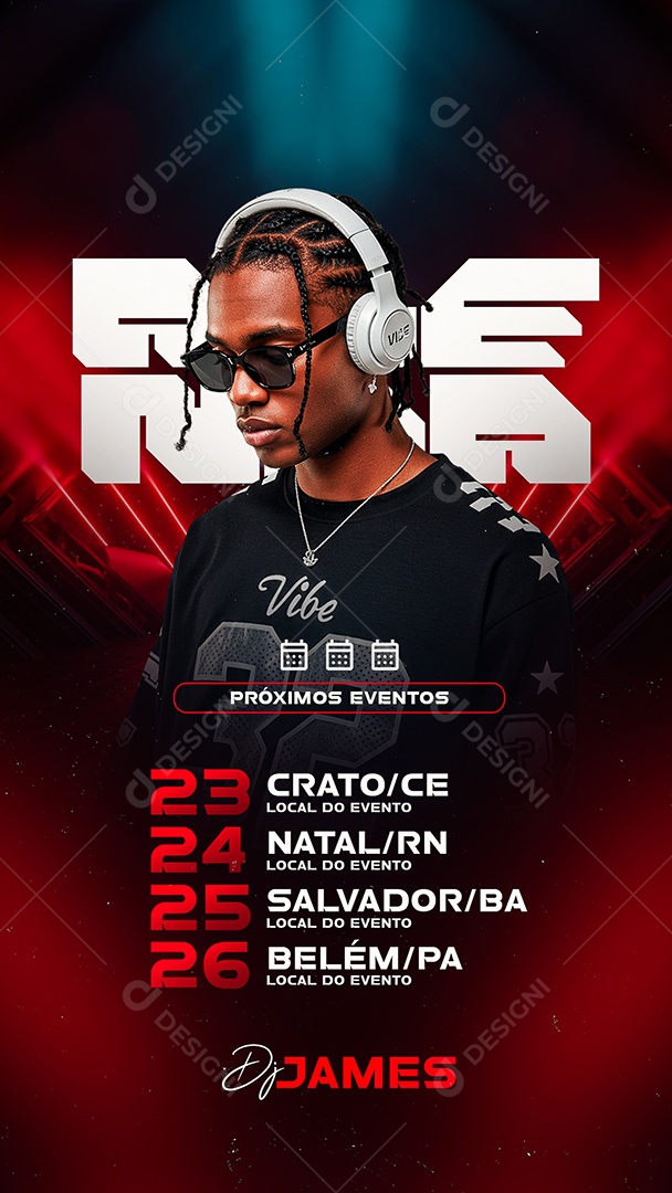Story Flyer Próximos Shows DJ James Social Media PSD Editável