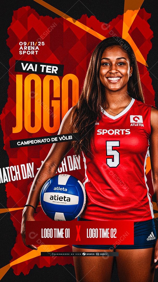 Story Campeonato de Vôlei Feminino Vai Ter Jogo Social Media PSD Editável