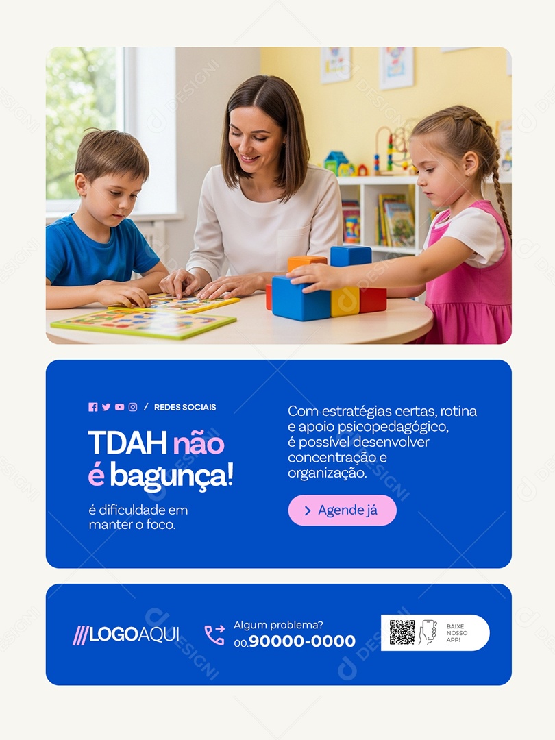 Psicopedagoga TDAH Não é Bagunça Social Media PSD Editável