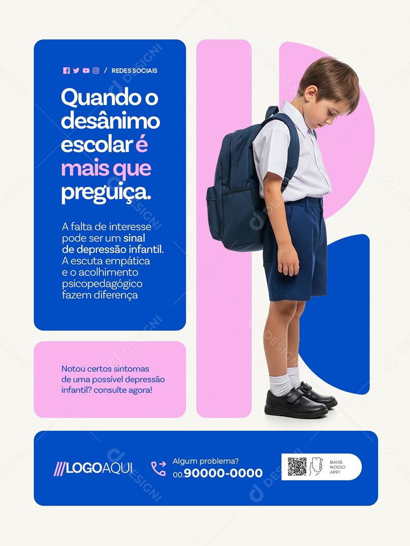 Psicopedagoga Quando o Desânimo Escolar é Mais Que Preguiça Social Media PSD Editável